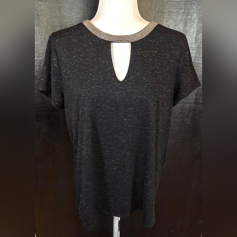 ✨️UPDATED✨️INC International Concepts Sparkle Keyhole Tunic Top L NWOT
